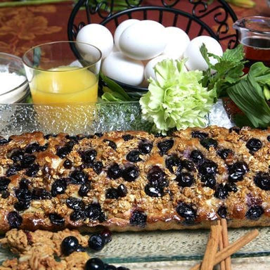 Deep Dish Buttermilk Pancake Stuffed w/ Fresh Blueberries & Granola - Savory Gourmet
